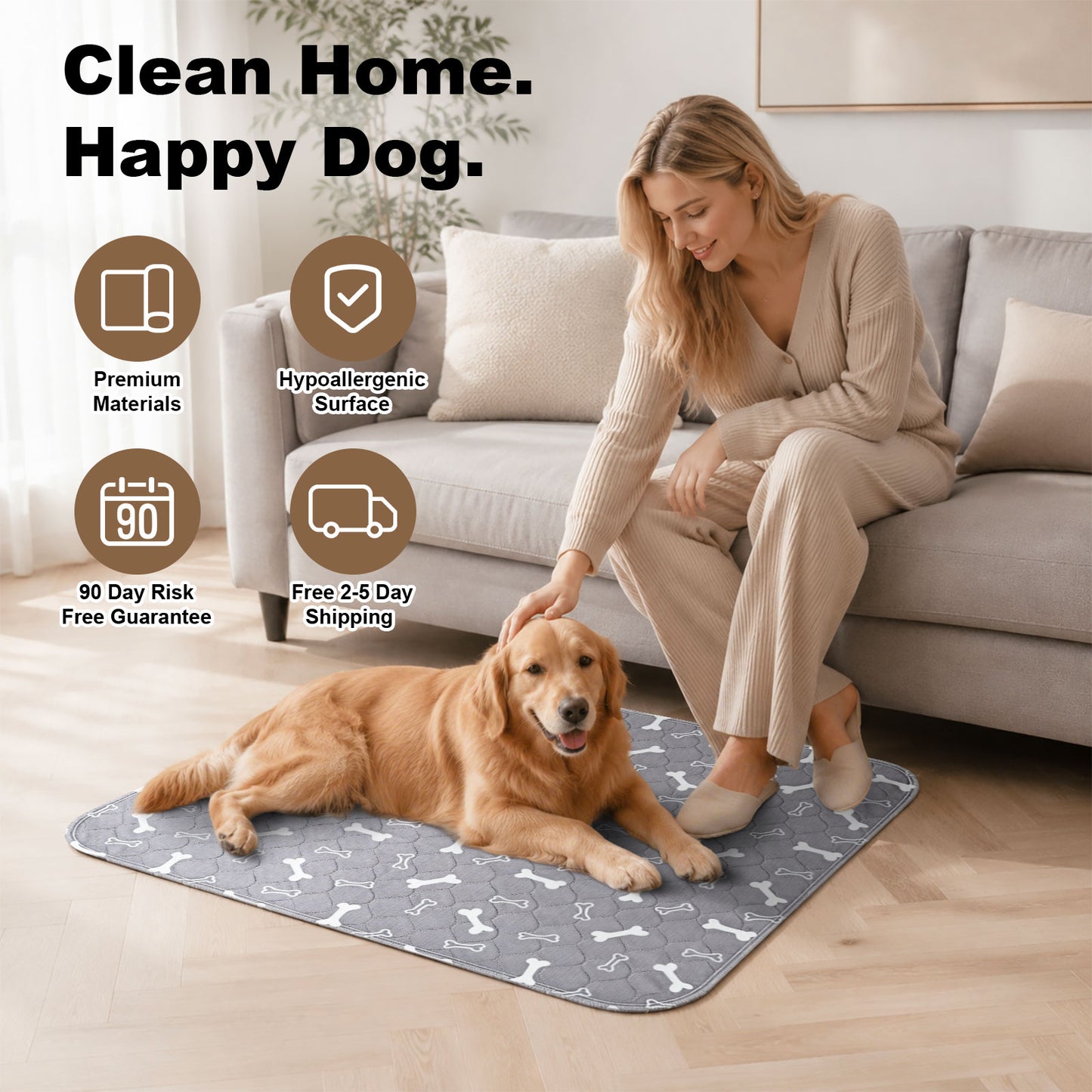 Ultra-Absorbent Dog Training Pads, Leak-Proof 5-Layer Quilted Puppy Pee Pads with Quick-Dry Surface & Odor Neutralizer, Standard Size