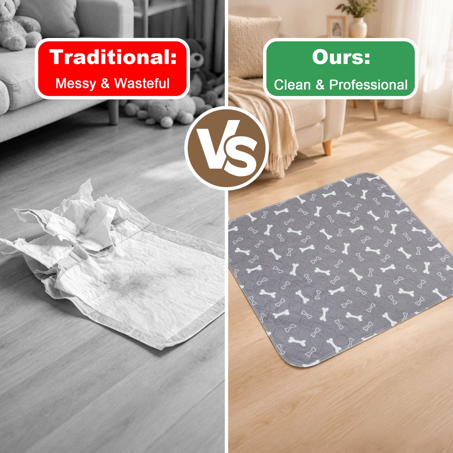 Ultra-Absorbent Dog Training Pads, Leak-Proof 5-Layer Quilted Puppy Pee Pads with Quick-Dry Surface & Odor Neutralizer, Standard Size