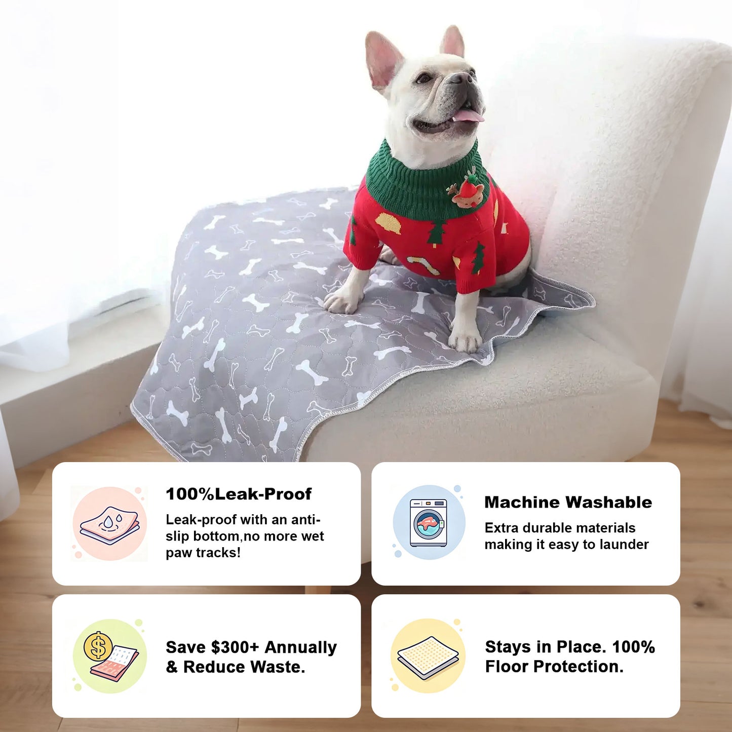 Ultra-Absorbent Dog Training Pads, Leak-Proof 5-Layer Quilted Puppy Pee Pads with Quick-Dry Surface & Odor Neutralizer, Standard Size